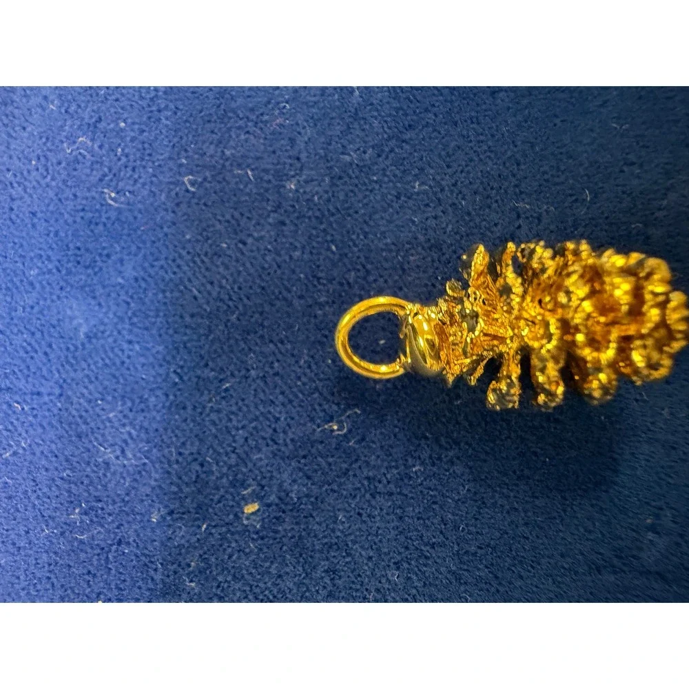 Gold Pinecone Pendant Charm Nature Inspired Textured Jewelry Gift